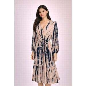 Young Fabulous & Broke Tie Blush and Navy Dye Wrap Maxi Dress XS